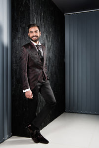 Man Suit Corean Jaquard Design Bordeaux