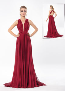 Elegant V neck evening dress